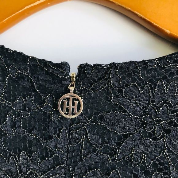 Tommy Hilfiger Black Shine Allover Lace Fit and Flare Dress - Picture 8 of 11